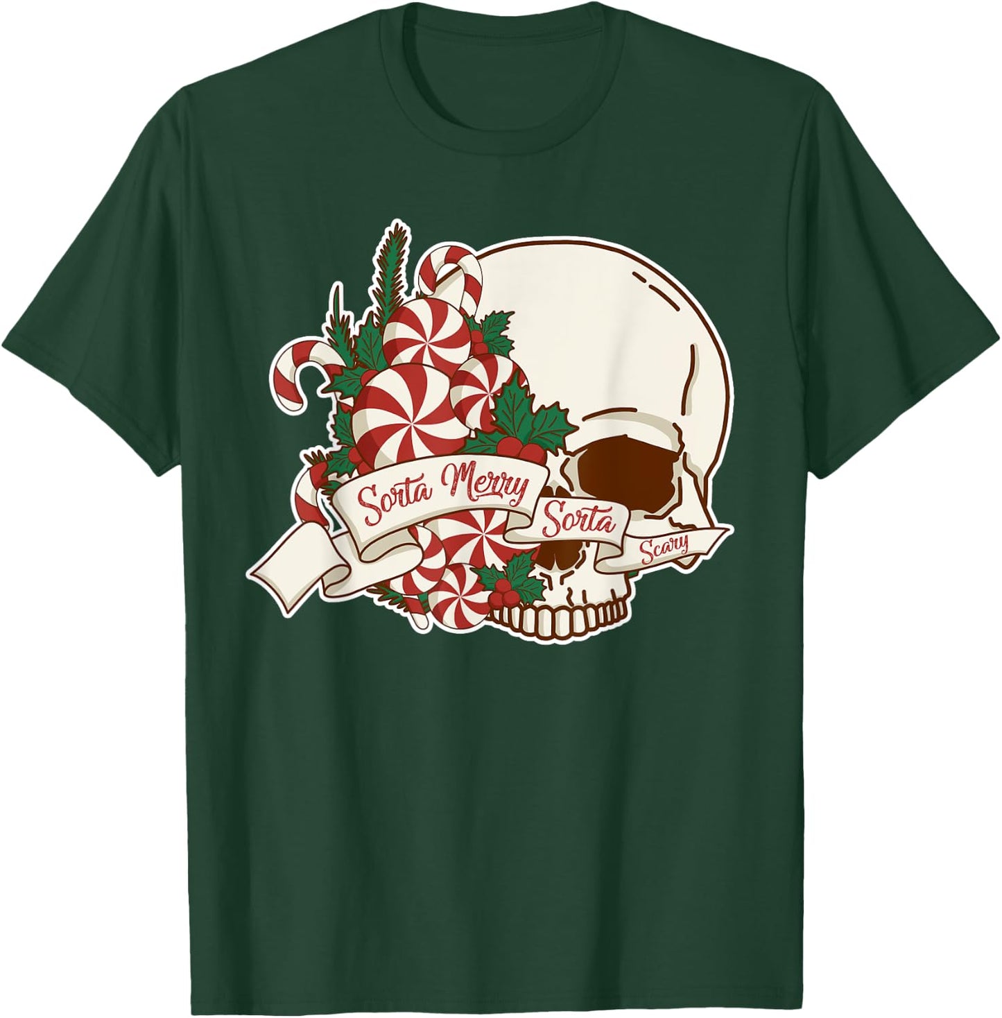 Sorta Merry Sorta Scary Skull Christmas Peppermint Candy T-Shirt - T-Shirt | Forest