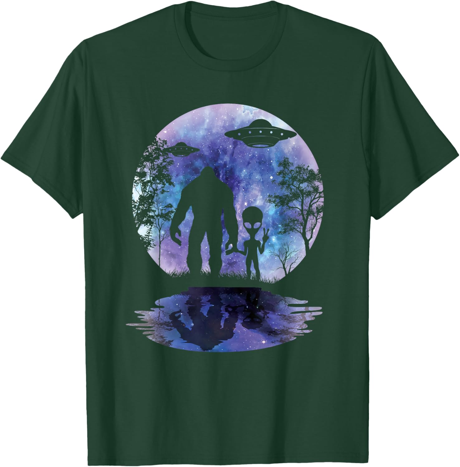 Alien Bigfoot Moon Sasquatch UFO Extraterrestrial Men women T-Shirt - T-Shirt | Forest