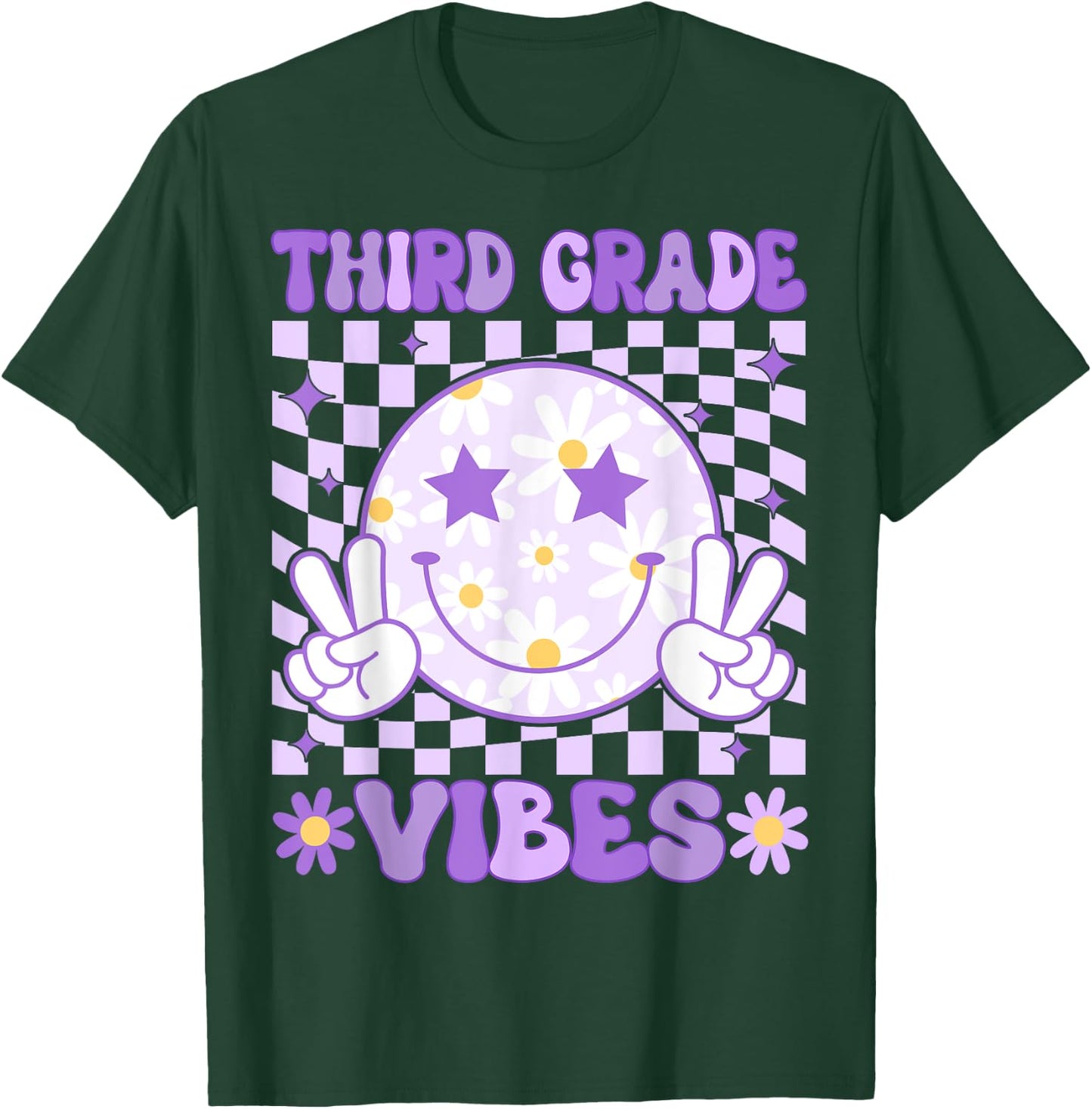 Groovy Third Grade Vibes Back to School 3rd Grade Teacher T-Shirt - T-Shirt | Forest