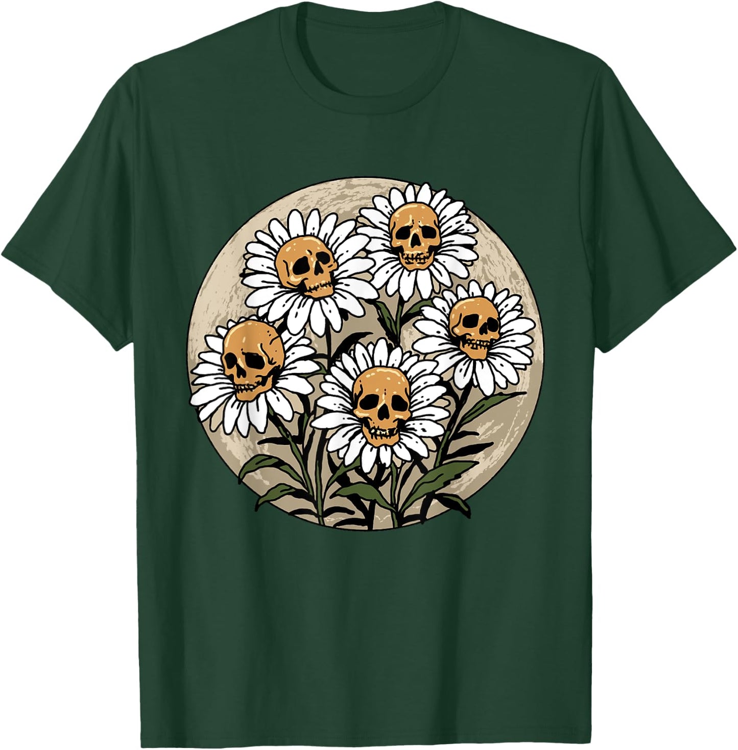Skull Shirt Spooky Daisy Flower Creepy Skull Daisies T-Shirt - T-Shirt | Forest