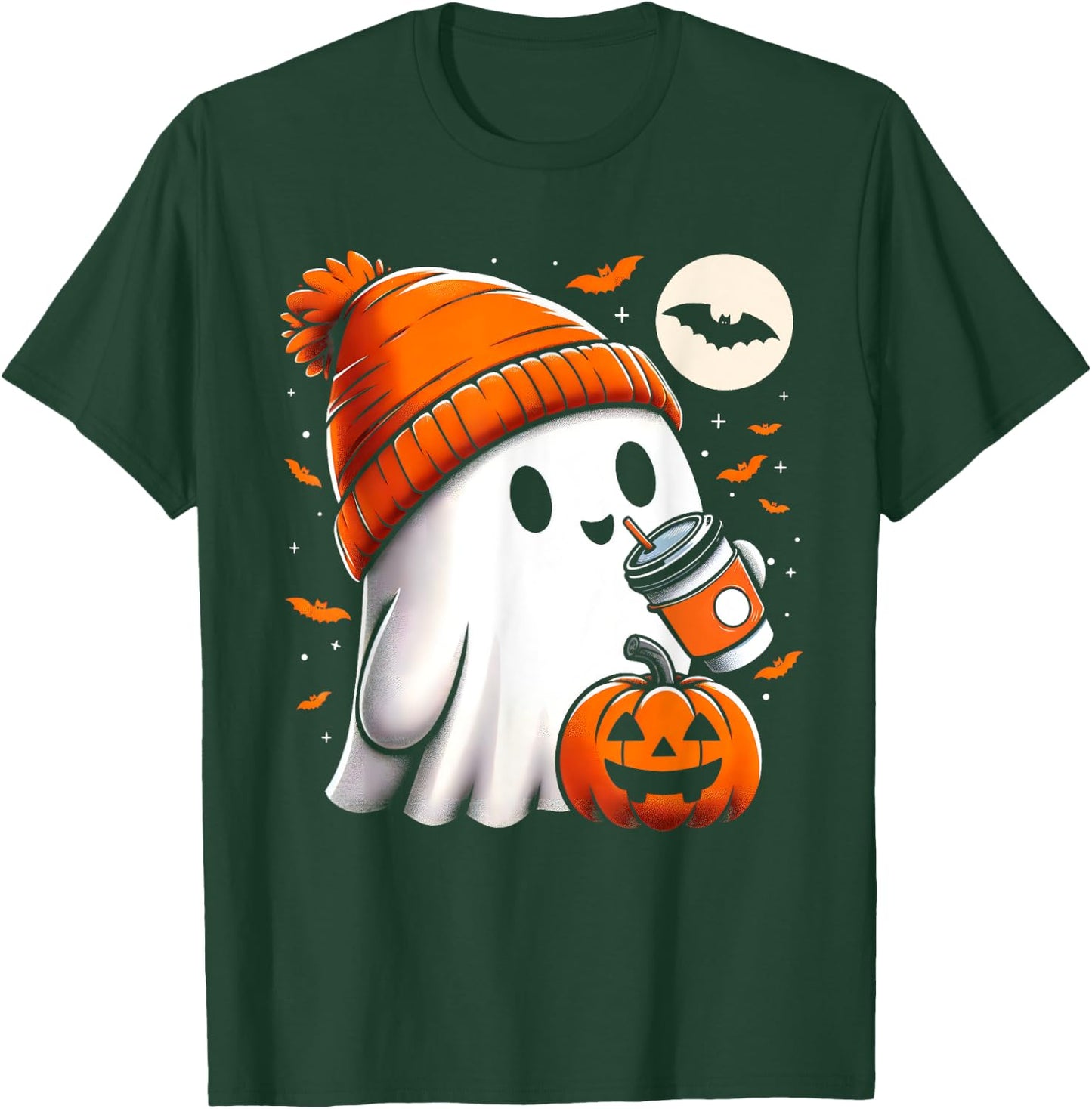 Halloween Shirts Ghost Drinking Coffee Halloween T-Shirt - T-Shirt | Forest