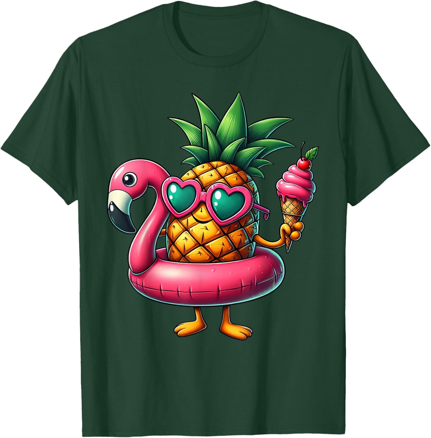 Funny Pineapple Swimming Float Ice Cream Sunglasses Beach Women Girls Kids T-Shirt - T-Shirt | Forest