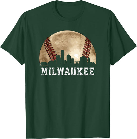 Milwaukee Skyline City Vintage Baseball Lover T-Shirt - T-Shirt | Forest
