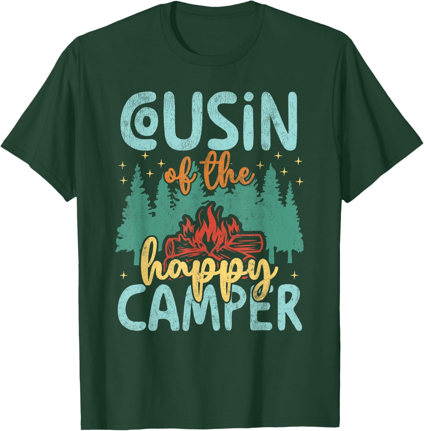 Cousin of Happy Camper 1st Birthday Party Retro Cousin T-Shirt - T-Shirt | Forest