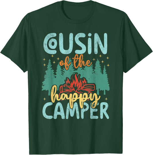 Cousin of Happy Camper 1st Birthday Party Retro Cousin T-Shirt - T-Shirt | Forest