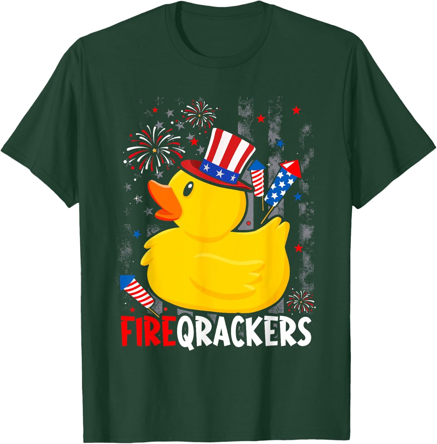 Firecracker Duck 4th of July Patriotic Day USA Flag Funny T-Shirt - T-Shirt | Forest