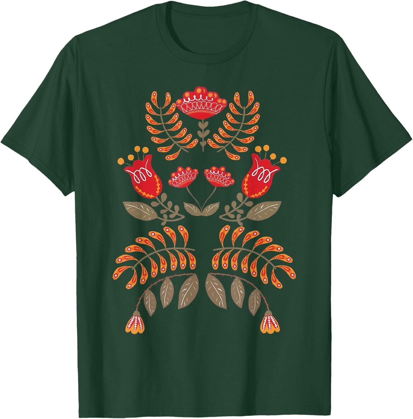 Vintage Flower Scandinavian Folk Art Botanical Mystical T-Shirt - T-Shirt | Forest