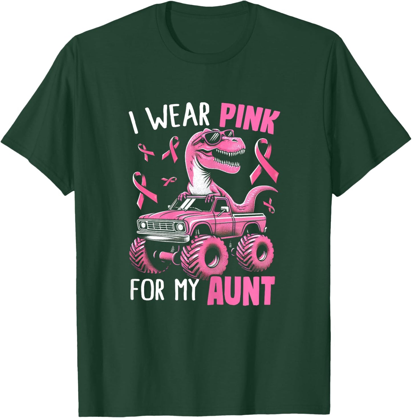 I Wear Pink For My Aunt Breast Cancer Awareness Dinosaur Kid T-Shirt - T-Shirt | Forest