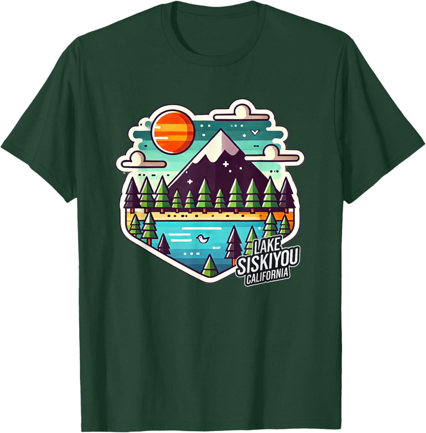 Lake Siskiyou Northern California Mt. Shasta Digital Pixel T-Shirt - T-Shirt | Forest