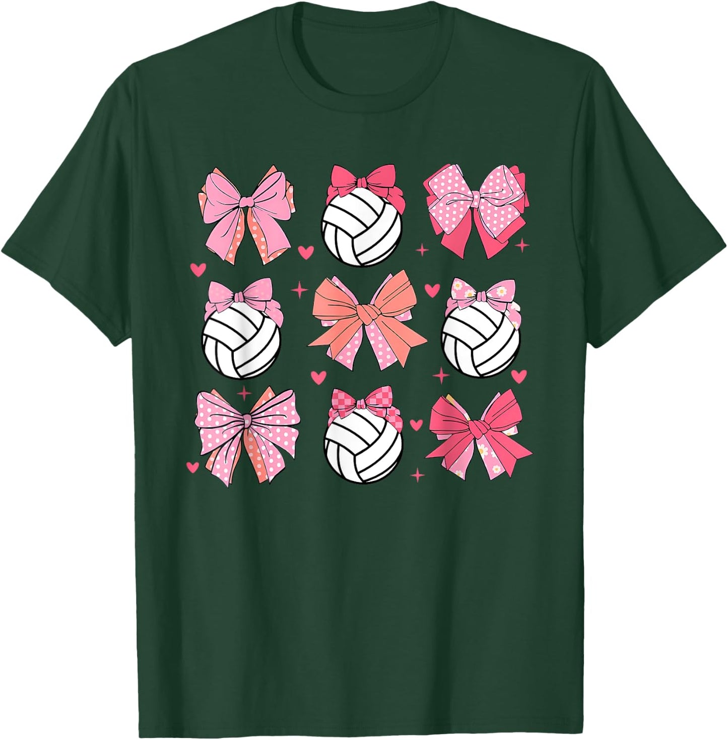 volleyball Coquette Bow volleyball Mom Mothers Day Softball T-Shirt - T-Shirt | Forest