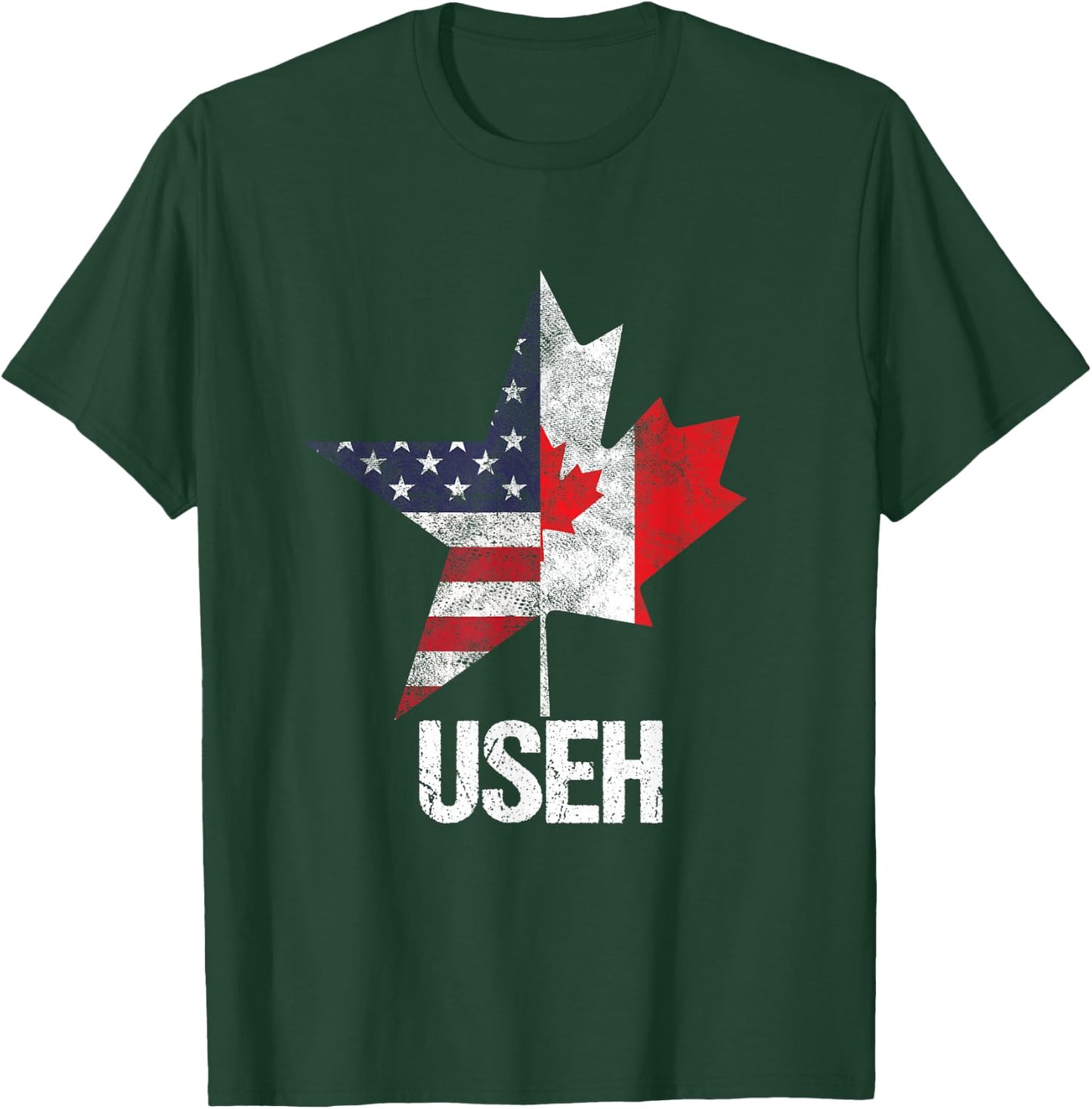 Half Canadian American USEH Canada USA Flag United States T-Shirt - T-Shirt | Forest