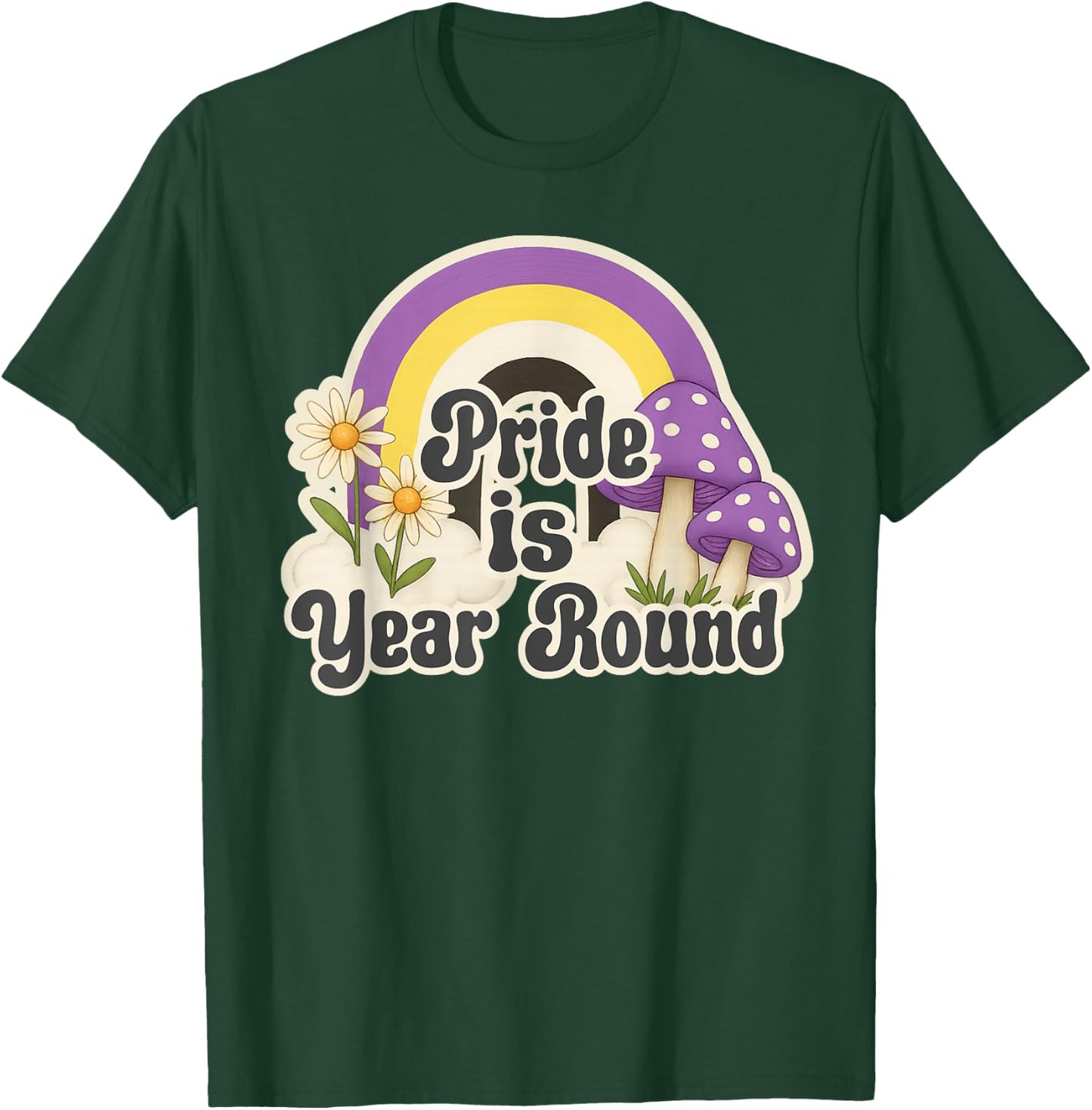 Retro Rainbow Pride is Year Round Daisies Nonbinary Colors T-Shirt - T-Shirt | Forest