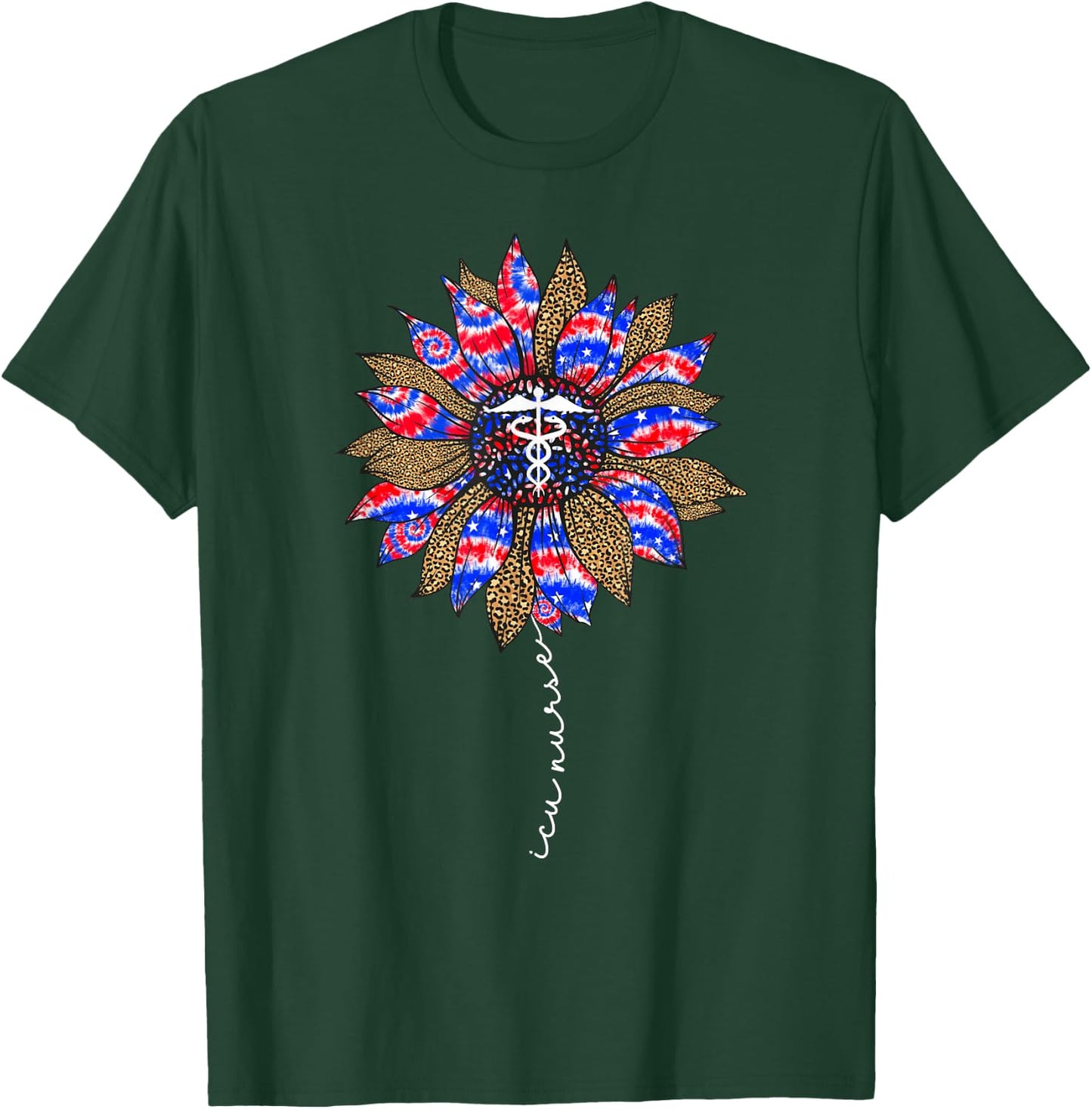 ICU Nurse Tie Dye 4th Of July Intensive Care Unit Nursing T-Shirt - T-Shirt | Forest