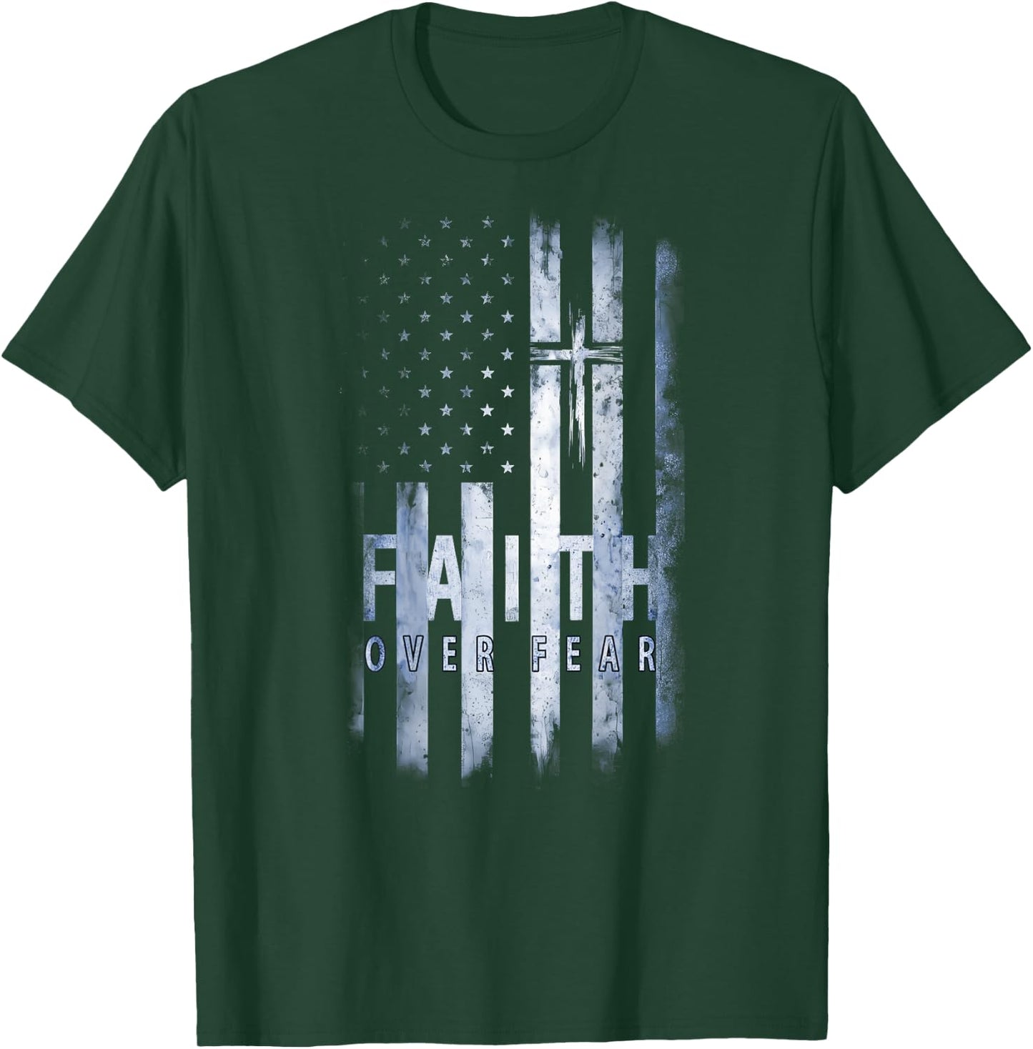 Your Country USA Dibble Dabble Designs On Back | Patriotic USA American Flag Faith Over Fear Prayer , Small T-Shirt - T-Shirt | Forest