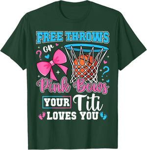 Free Throws or Pink Bows Titi Loves You Baby Gender Reveal T-Shirt - T-Shirt | Forest
