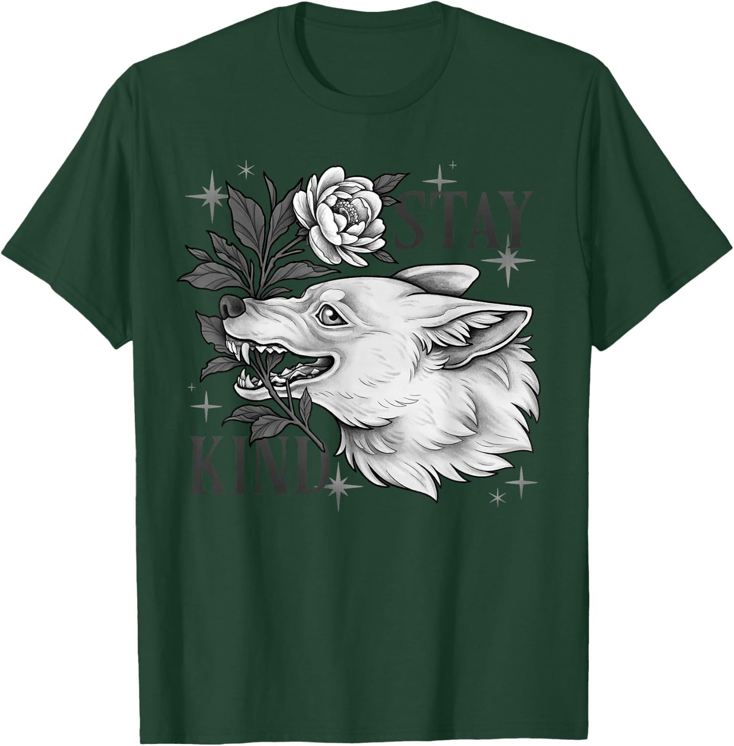 Stay Kind Wolf Furry Therian Goblincore Alternative Gothic T-Shirt - T-Shirt | Forest