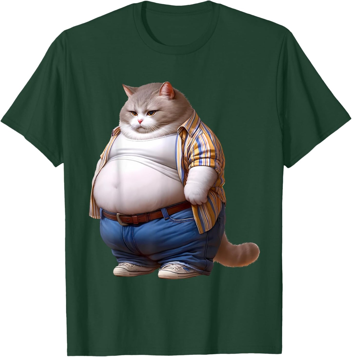 Funny Fat Cat Graphic Fat Kitten Design Chubby Cat Lover Men Women Kids T-Shirt - T-Shirt | Forest