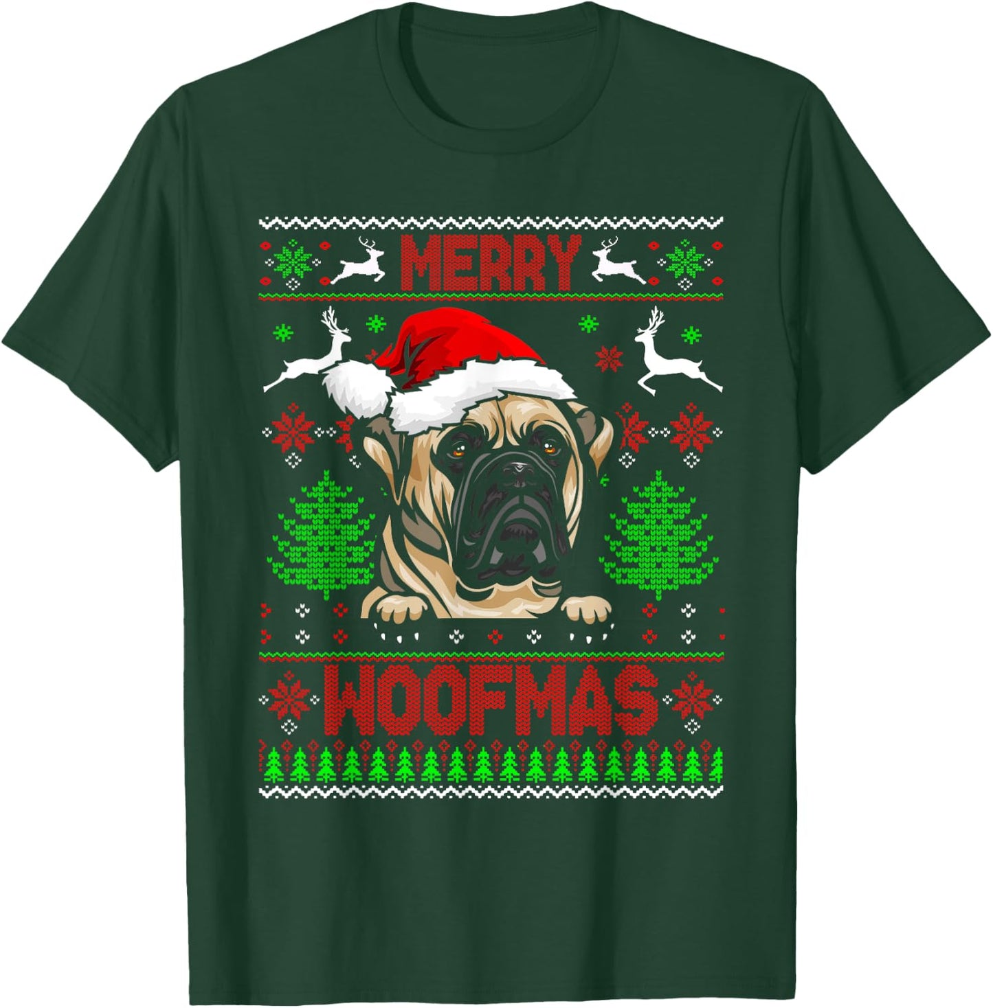 Merry Woofmas Christmas Santa Bull Mastiff Lover Sweater T-Shirt - T-Shirt | Forest