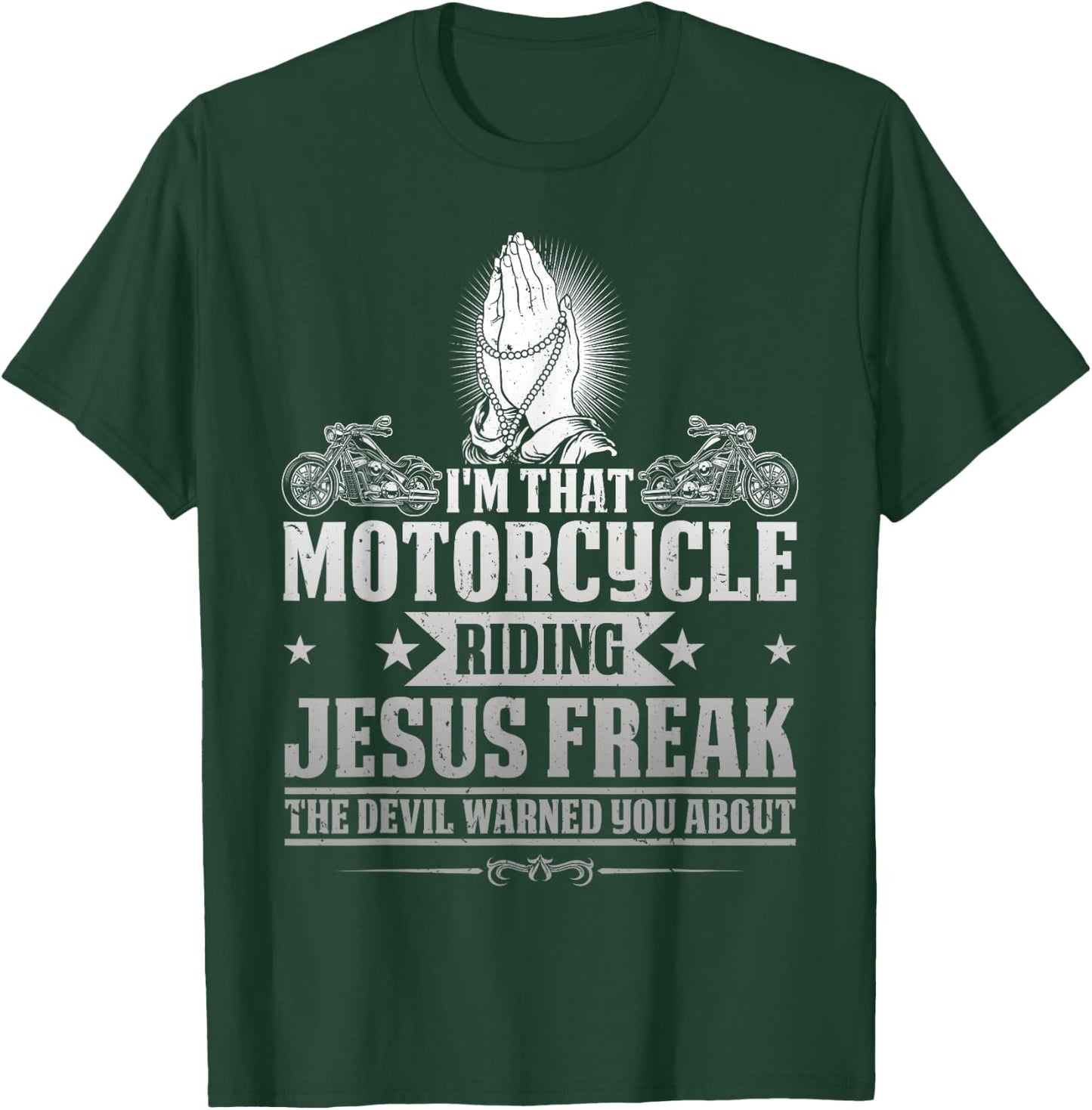 Retro Vintage Chopper Rider JD0 Christian Biker I'm That Motorcycle Riding Jesus Freak Faith T-Shirt - T-Shirt | Forest