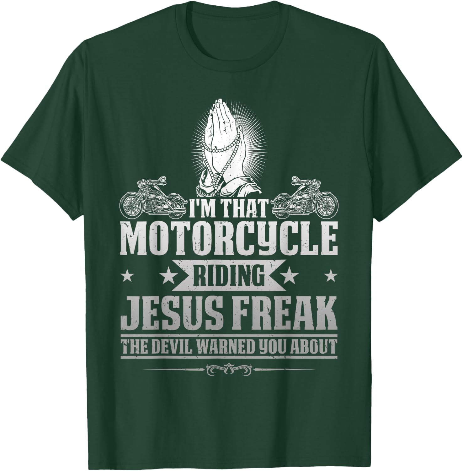 Retro Vintage Chopper Rider JD0 Christian Biker I'm That Motorcycle Riding Jesus Freak Faith T-Shirt - T-Shirt | Forest