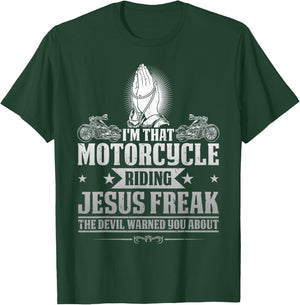 Retro Vintage Chopper Rider JD0 Christian Biker I'm That Motorcycle Riding Jesus Freak Faith T-Shirt - T-Shirt | Forest