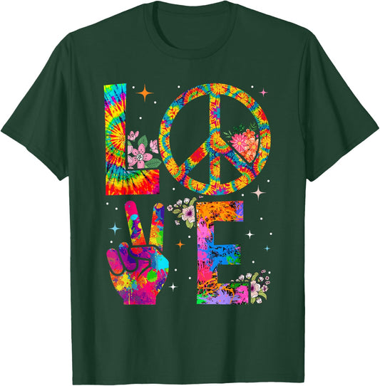 Peace Sign Love 60s 70s Tie Dye Hippie Costume T-Shirt - T-Shirt | Forest