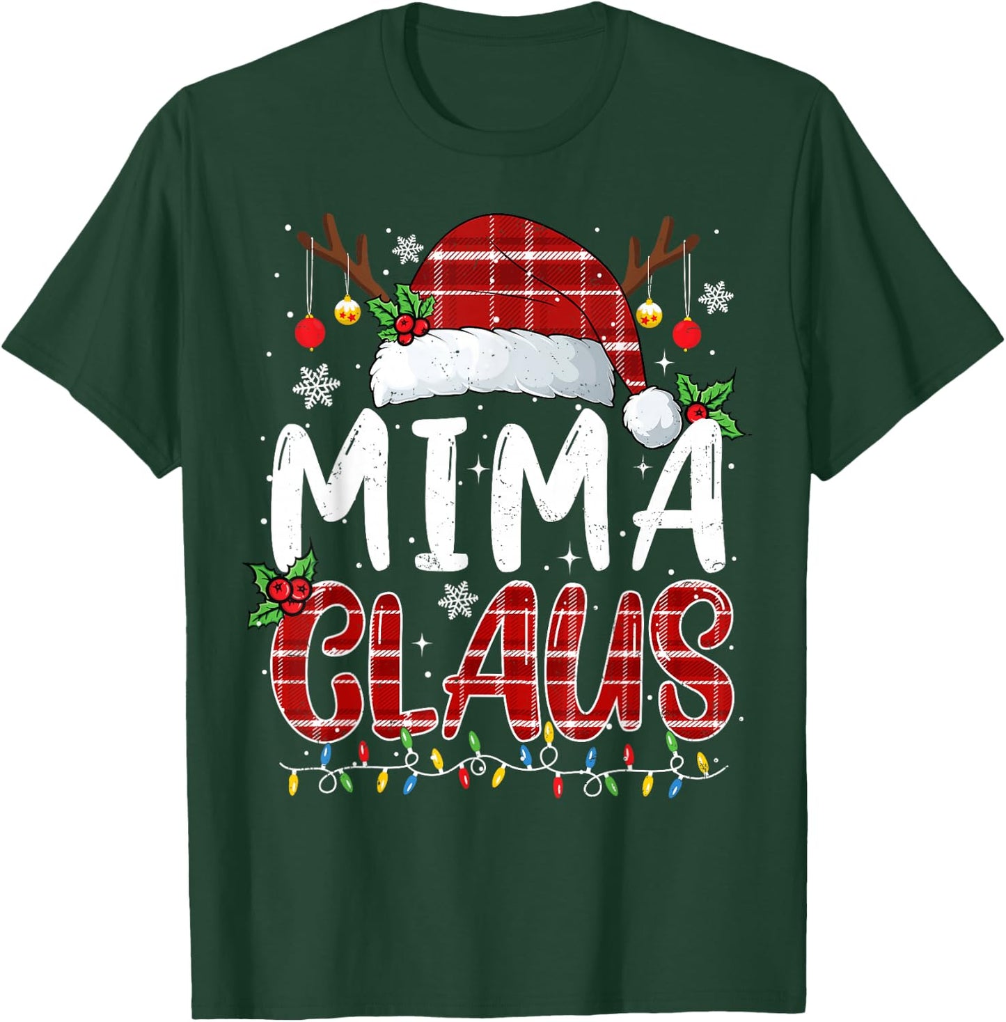 Mima Claus Christmas Lights Pajama Family Matching T-Shirt - T-Shirt | Forest