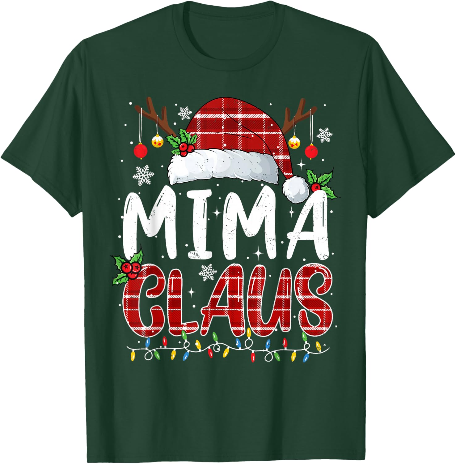 Mima Claus Christmas Lights Pajama Family Matching T-Shirt - T-Shirt | Forest