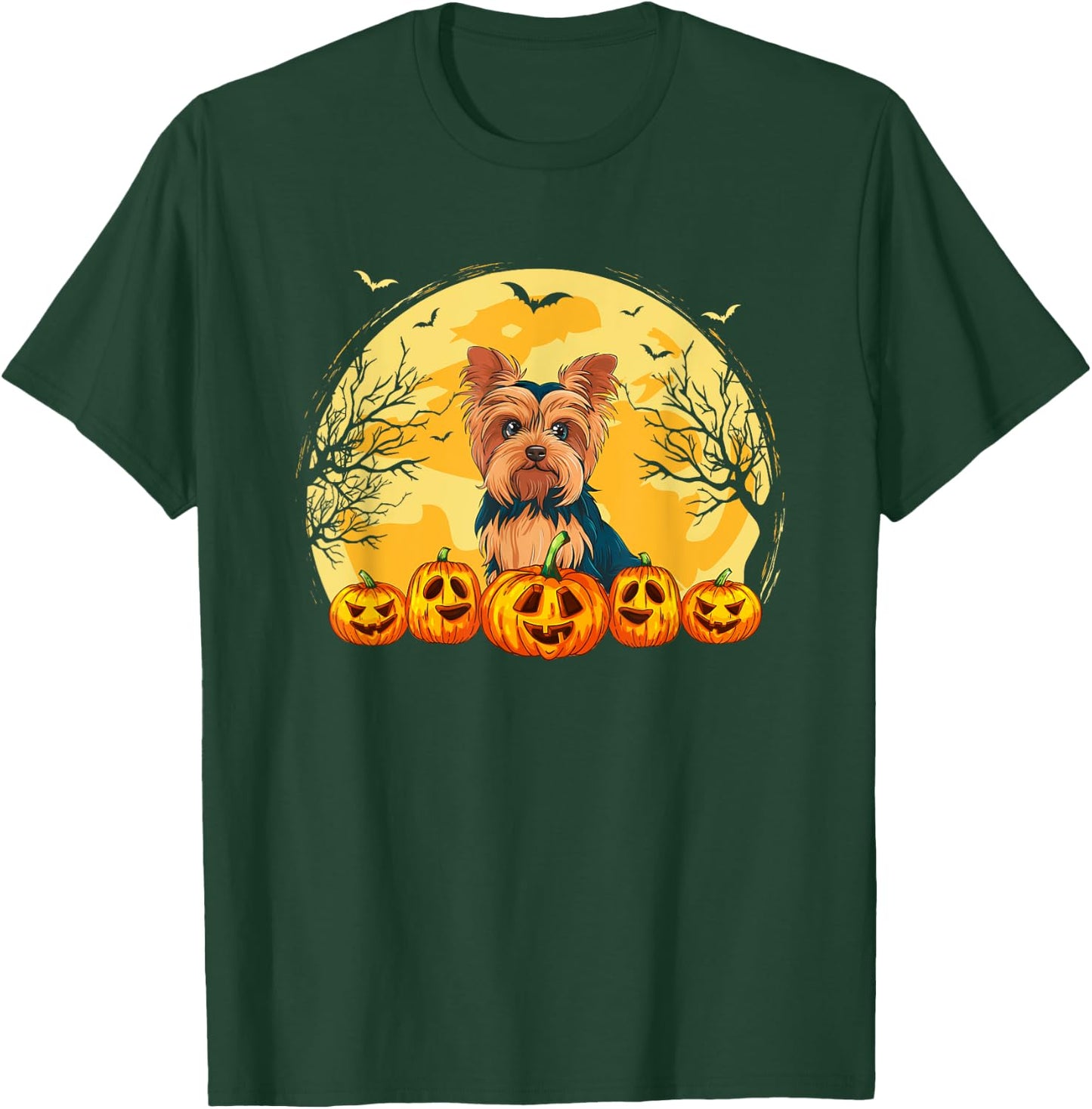 Funny Yorkie Dog Pumpkins Halloween Costume Men Women Kids T-Shirt - T-Shirt | Forest