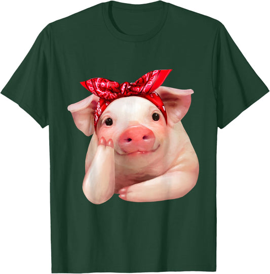 Red Bandanna Pig Funny I Love Piggy T Shirt T-Shirt - T-Shirt | Forest
