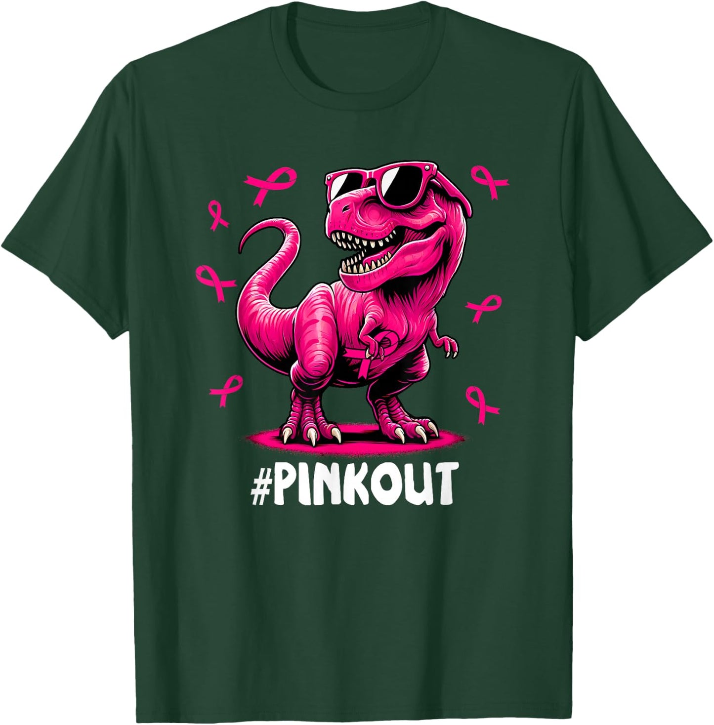 Pink Out Breast Cancer Dinosaur Ribbon Boy Girl Kid T-Shirt - T-Shirt | Forest