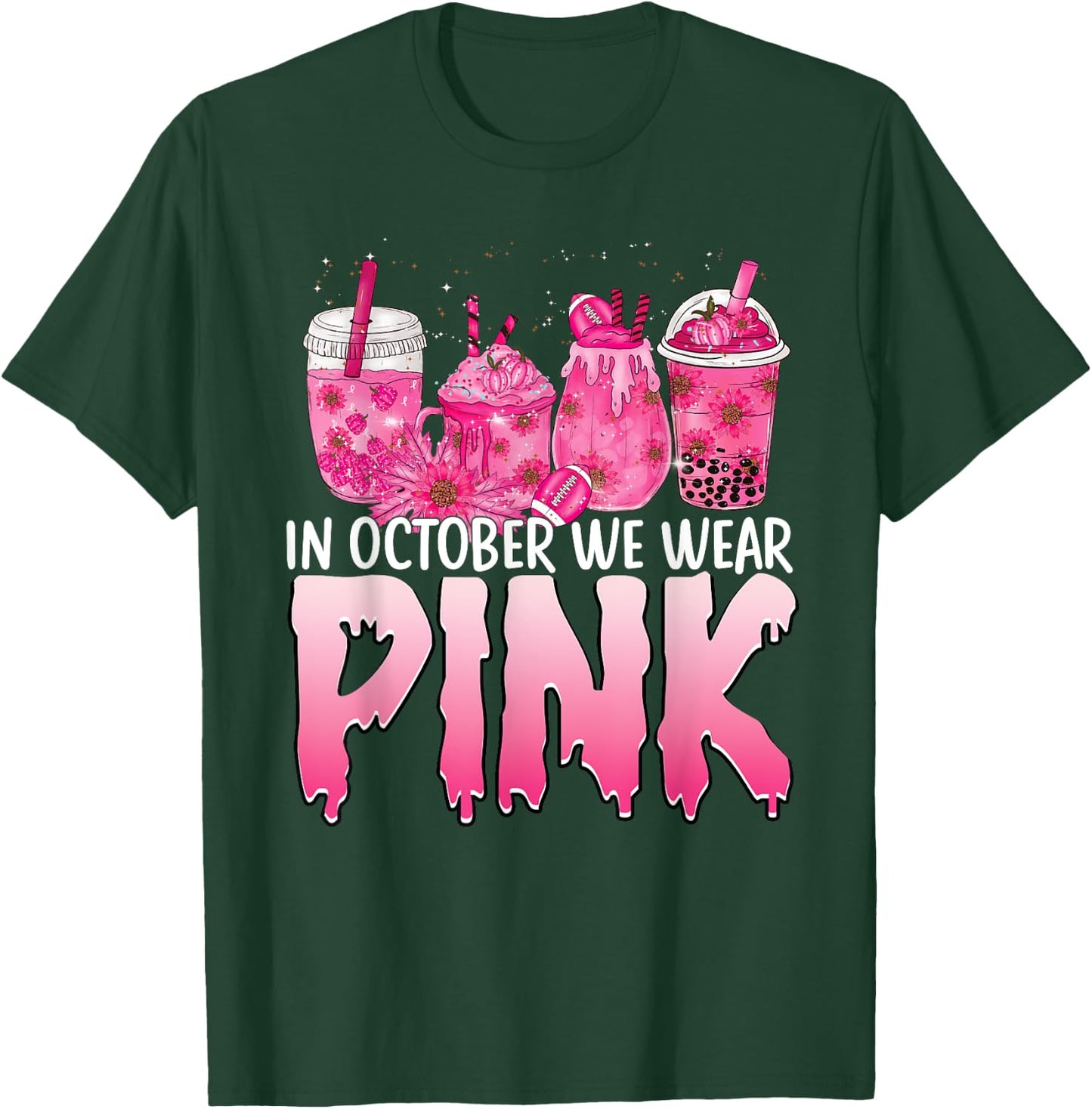 Breast Cancer Awareness Coffee Latte Fall Autumn Season 2022 T-Shirt - T-Shirt | Forest