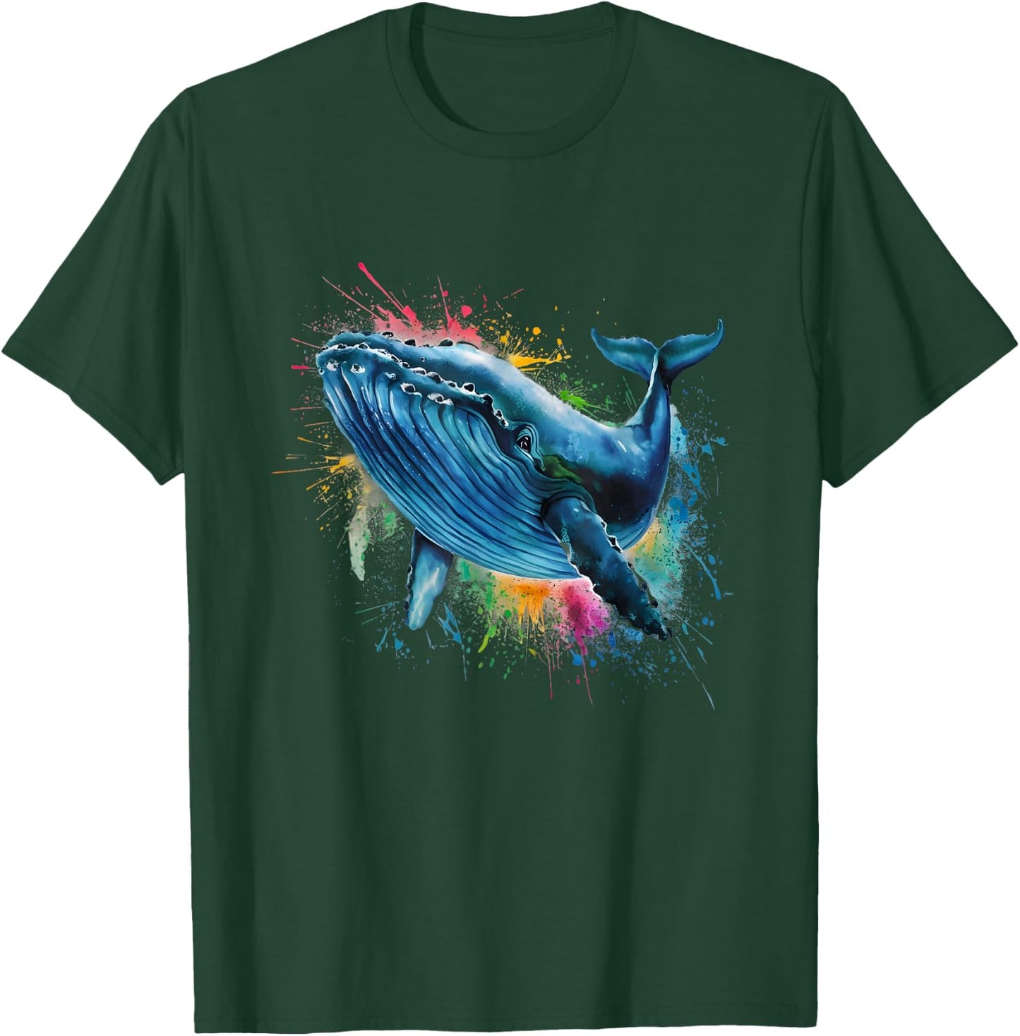 Blue Whale Men Woman Colorful Watercolor Blue Whale T-Shirt - T-Shirt | Forest