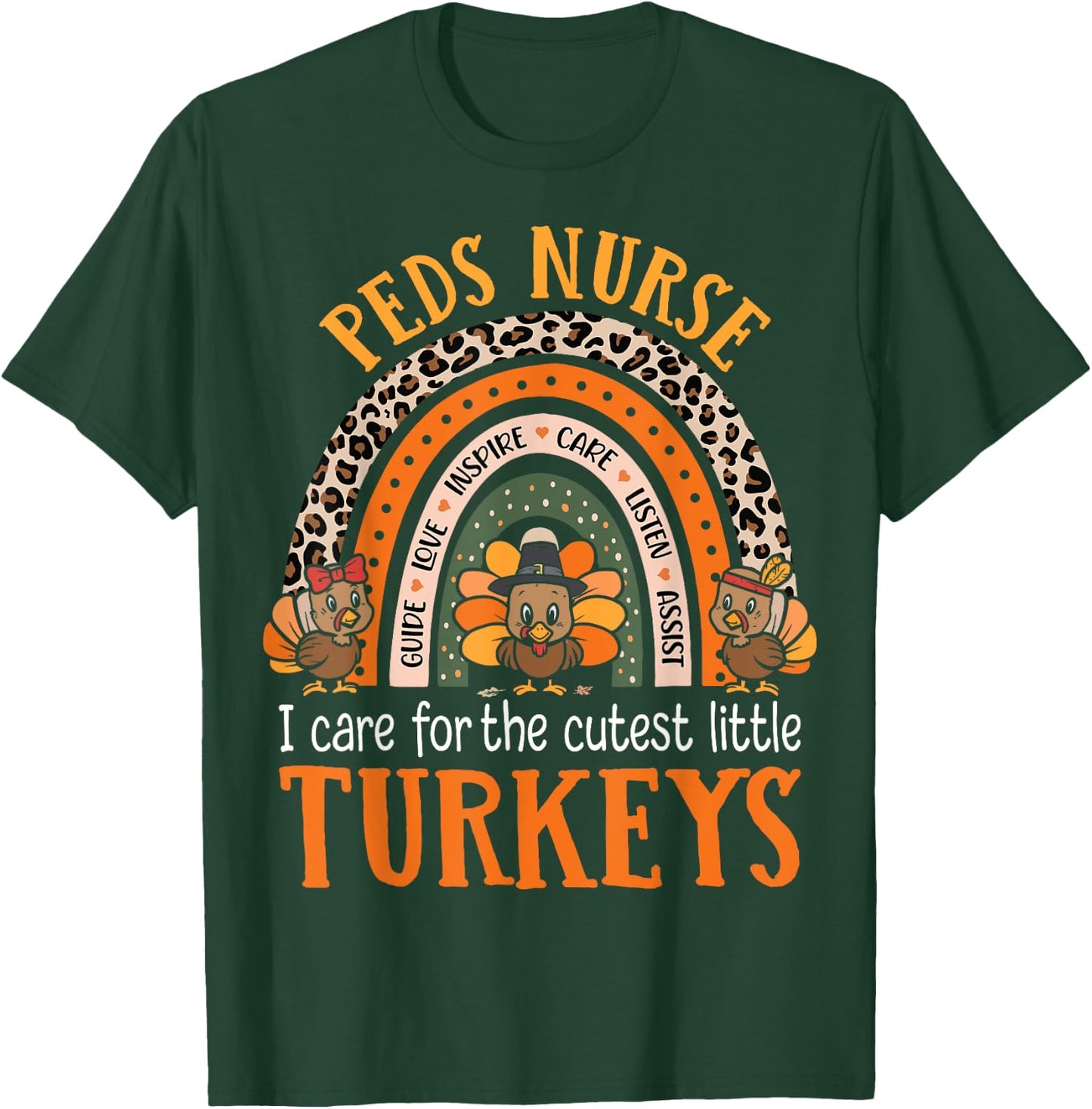 Peds Nurse Turkeys Thanksgiving Nursing Cute Pediatric Nurse T-Shirt - T-Shirt | Forest