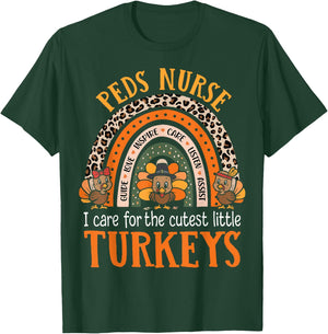 Peds Nurse Turkeys Thanksgiving Nursing Cute Pediatric Nurse T-Shirt - T-Shirt | Forest