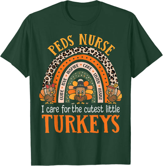 Peds Nurse Turkeys Thanksgiving Nursing Cute Pediatric Nurse T-Shirt - T-Shirt | Forest