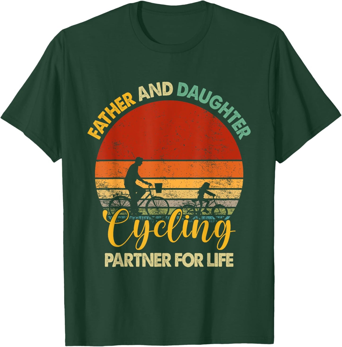 Retro Father Daughter Cycling Partner For Life Fathers Day T-Shirt - T-Shirt | Forest