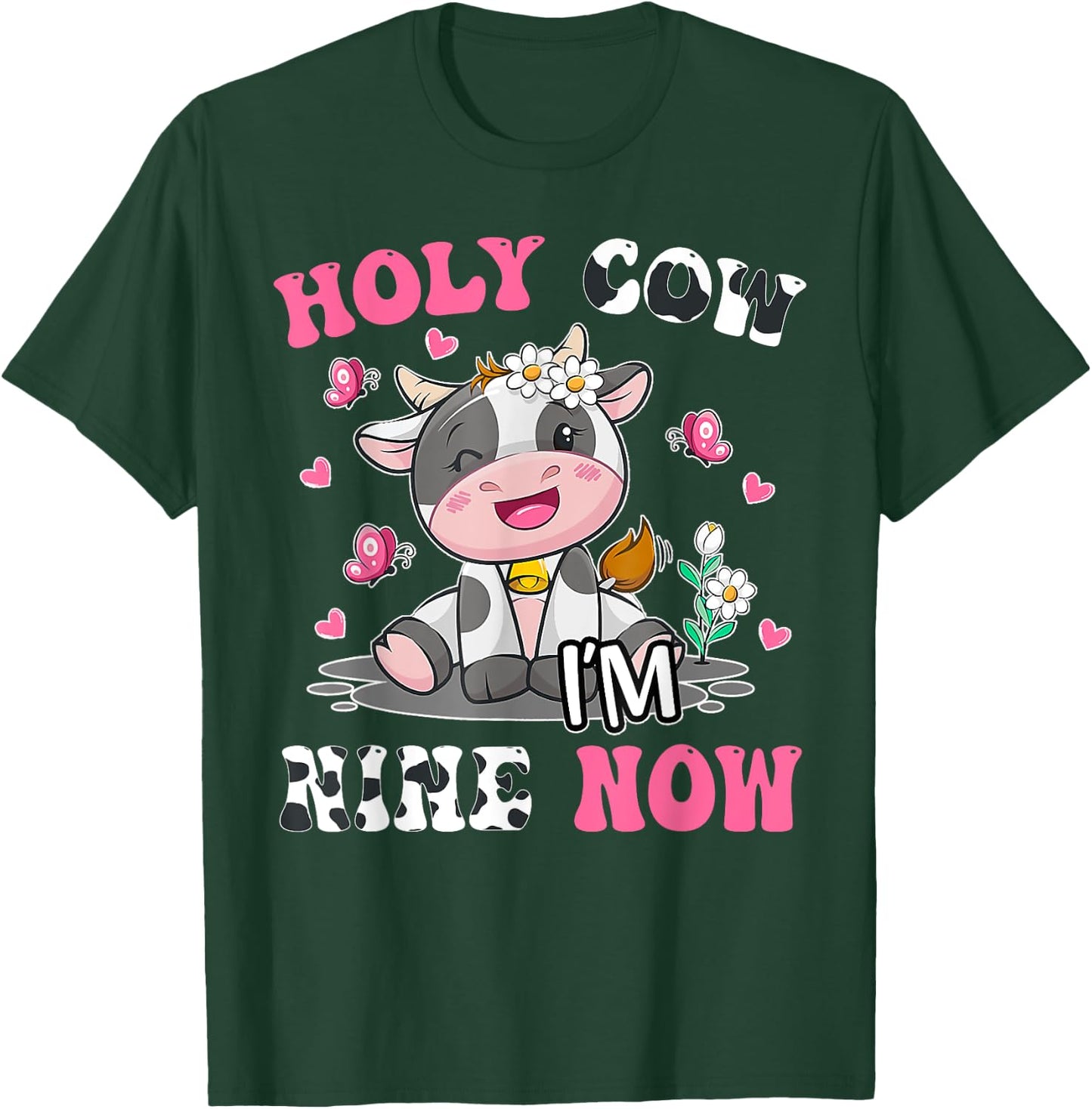Kids Holy Cow I'm Two 9 Years Old 9th Birthday Boy Girl T-Shirt - T-Shirt | Forest