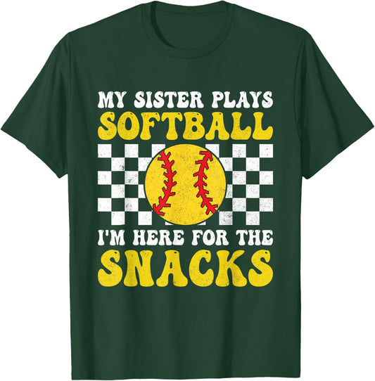 My Sister Plays Softball I'm Here For The Snacks Brother Kid T-Shirt - T-Shirt | Forest