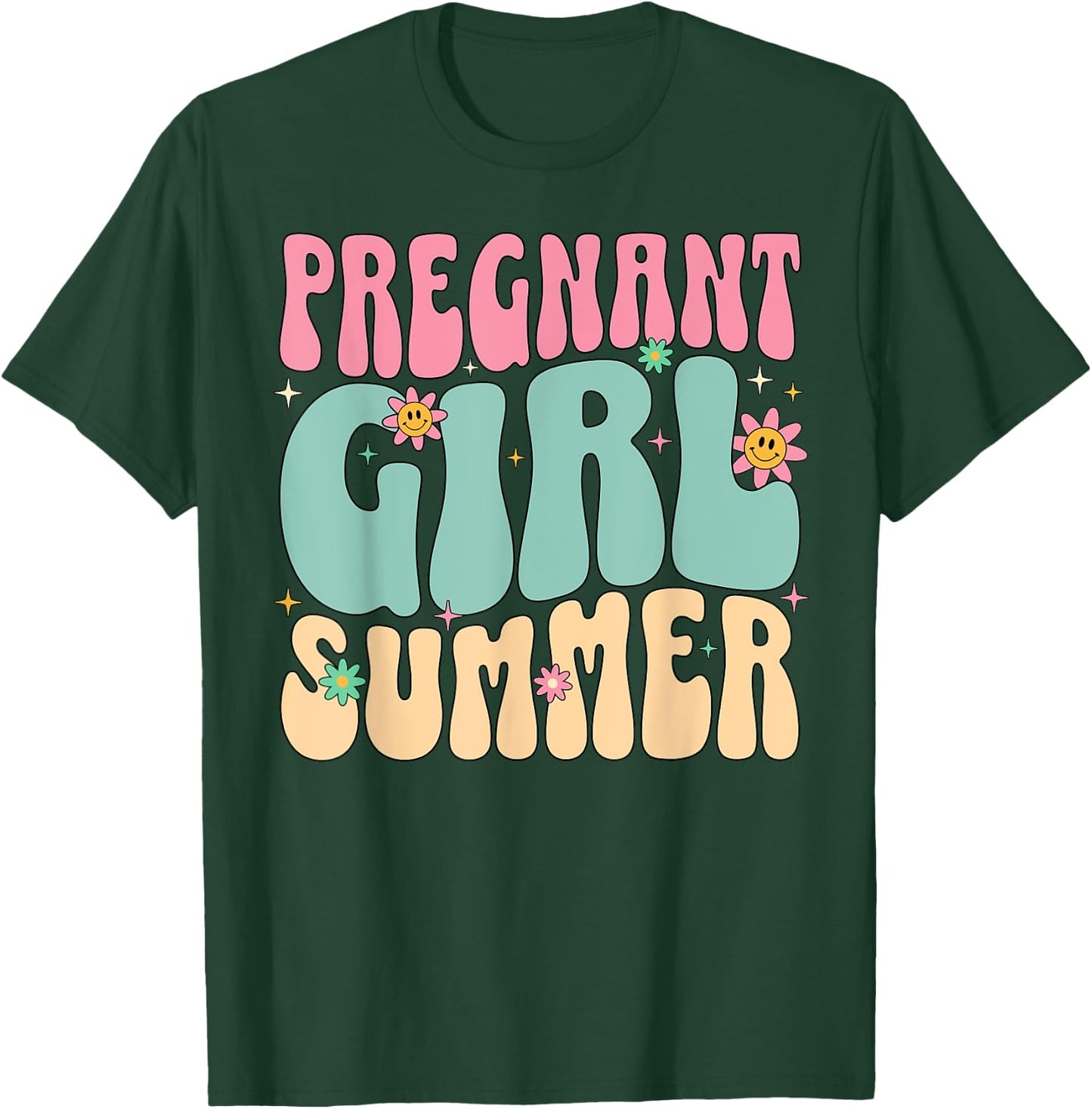 Groovy Pregnancy Reveal Pregnant Girl Summer Baby Shower T-Shirt - T-Shirt | Forest