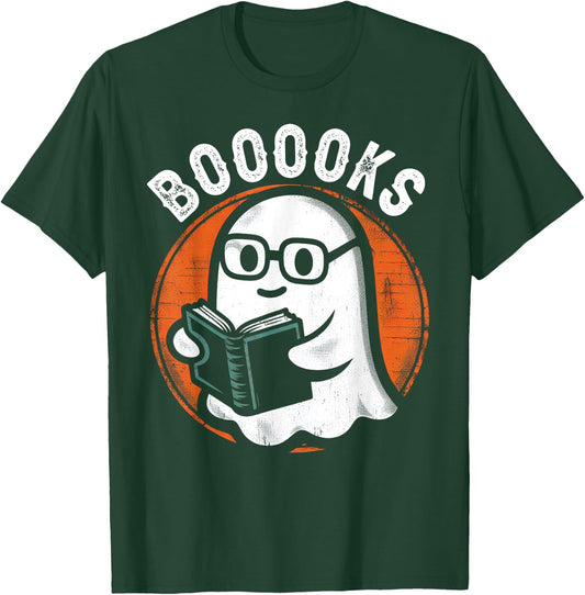 Cute Ghost Book Reading Books Lover Retro Halloween Teacher T-Shirt - T-Shirt | Forest