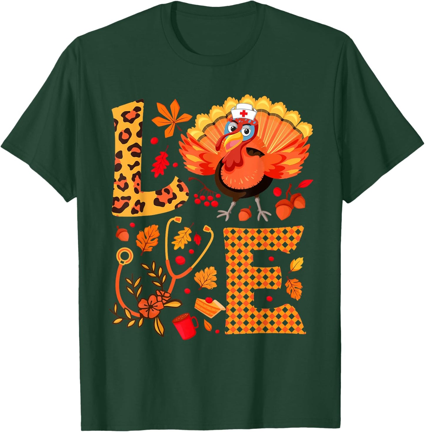 Nurse Thanksgiving Shirt Health Worker Nursing Turkey Nurse T-Shirt - T-Shirt | Forest