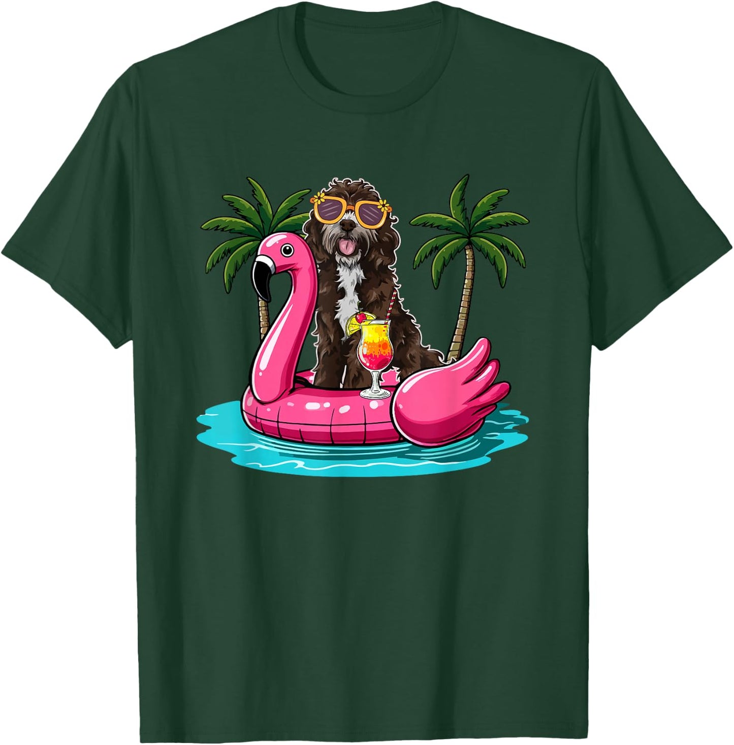 Sproodle Sunglasses On Flamingo Cute Float Costume Summer T-Shirt - T-Shirt | Forest