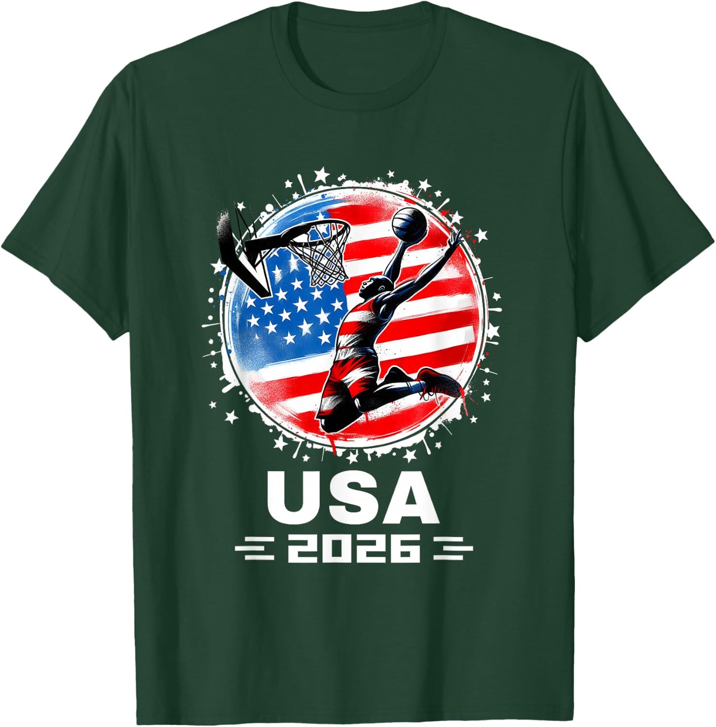 Basketball USA Go USA Team USA Flag 2026 Basketball T-Shirt - T-Shirt | Forest