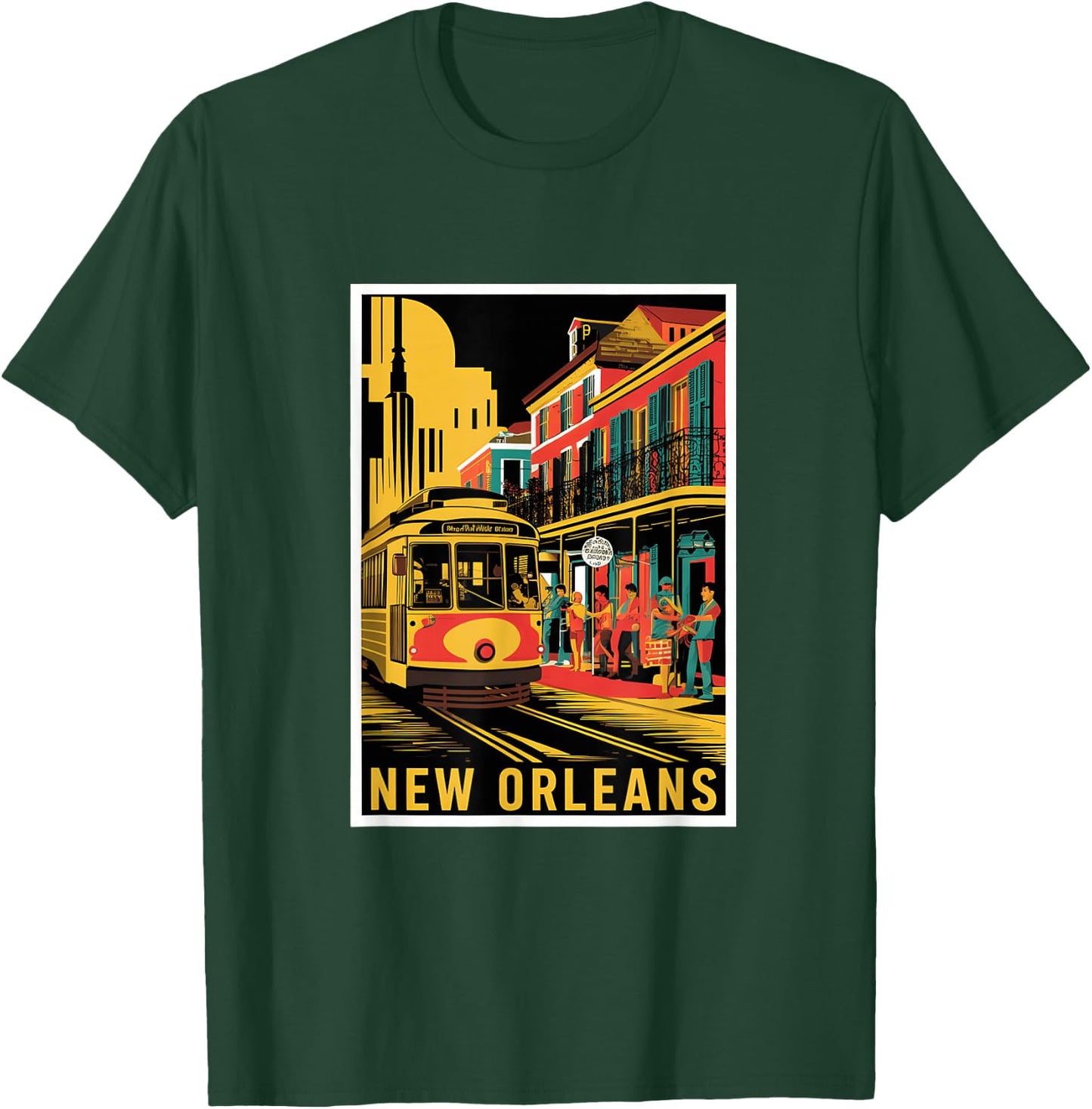 New Orleans Streetcar Retro Vintage Travel Design T-Shirt - T-Shirt | Forest