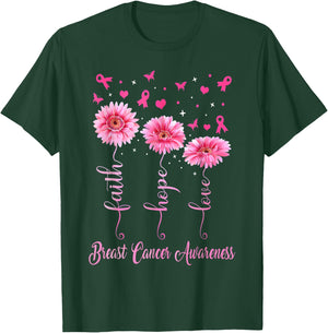Faith Hope Love Pink Ribbon Daisy Breast Cancer Awareness T-Shirt - T-Shirt | Forest
