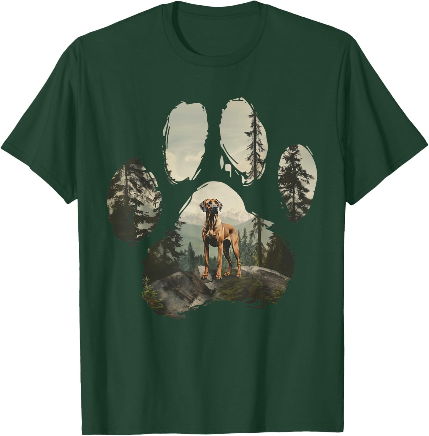 Rhodesian Ridgeback Mountain Paw Design Dog Mom Dad T-Shirt - T-Shirt | Forest