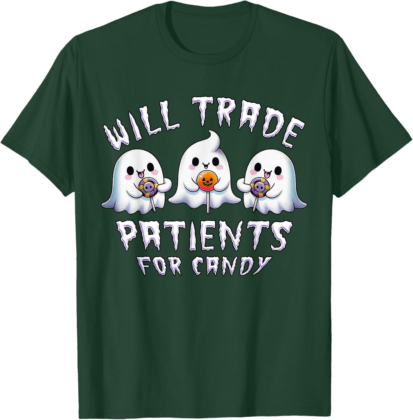 Will Trade Patients For Candy Cute Ghosts Halloween Nurse T-Shirt - T-Shirt | Forest