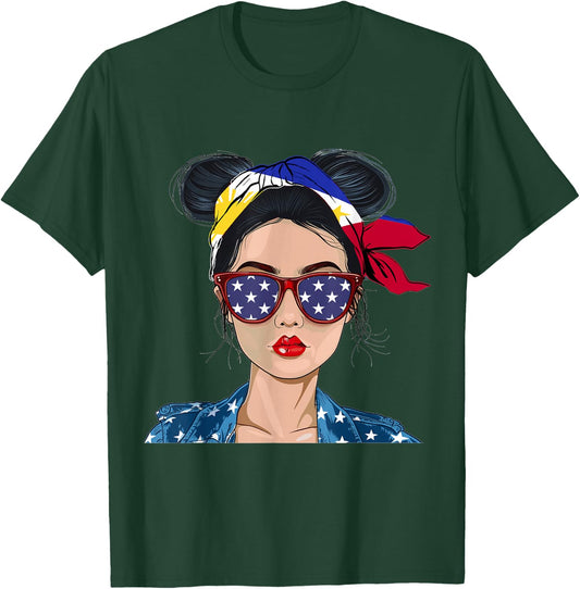 Filipina Flag Souvenirs Woman American Dress Hat Philippines T-Shirt - T-Shirt | Forest