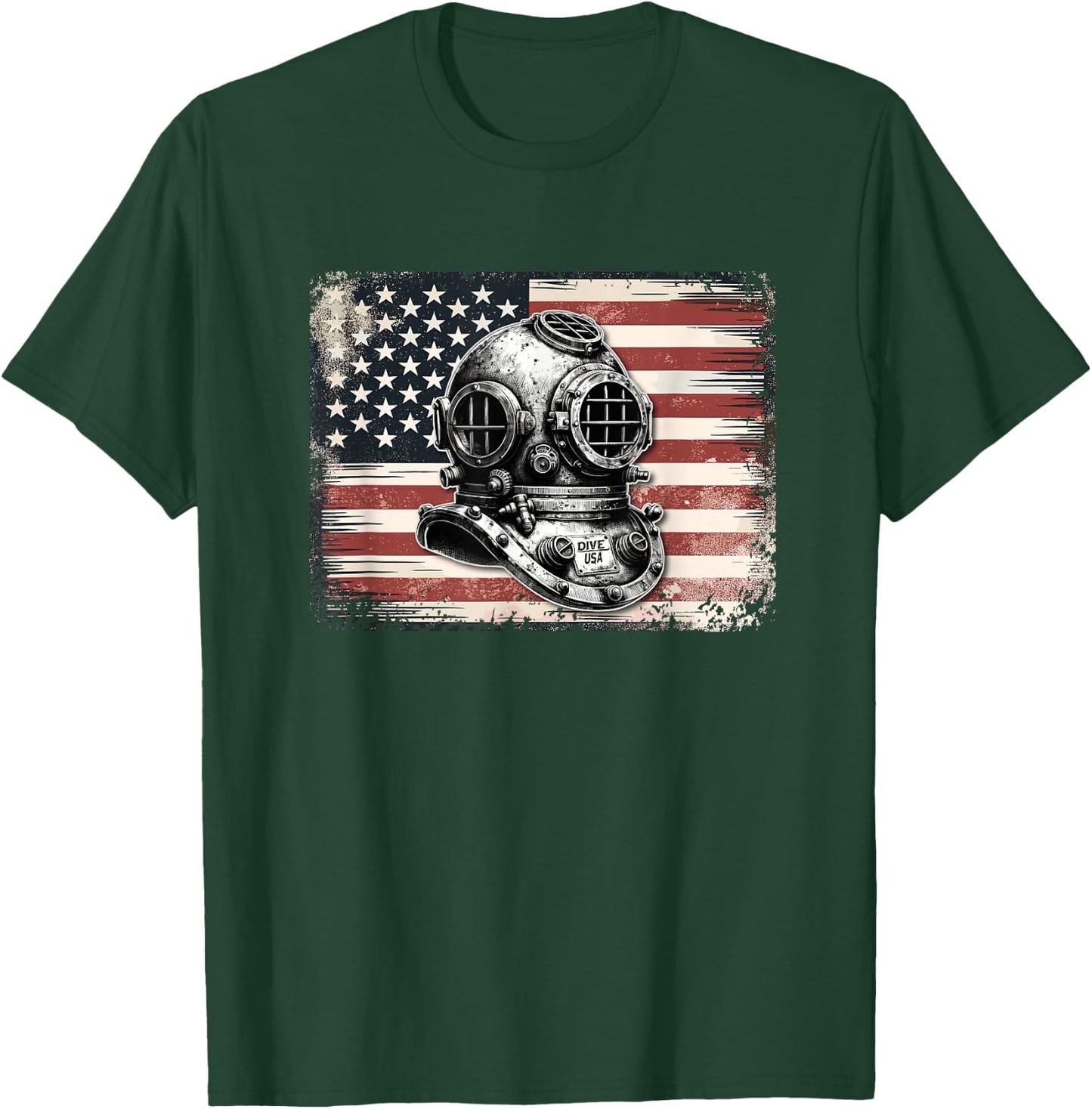 Vintage Scuba Dive Helmet American Flag - Funny Scuba Diving T-Shirt - T-Shirt | Forest